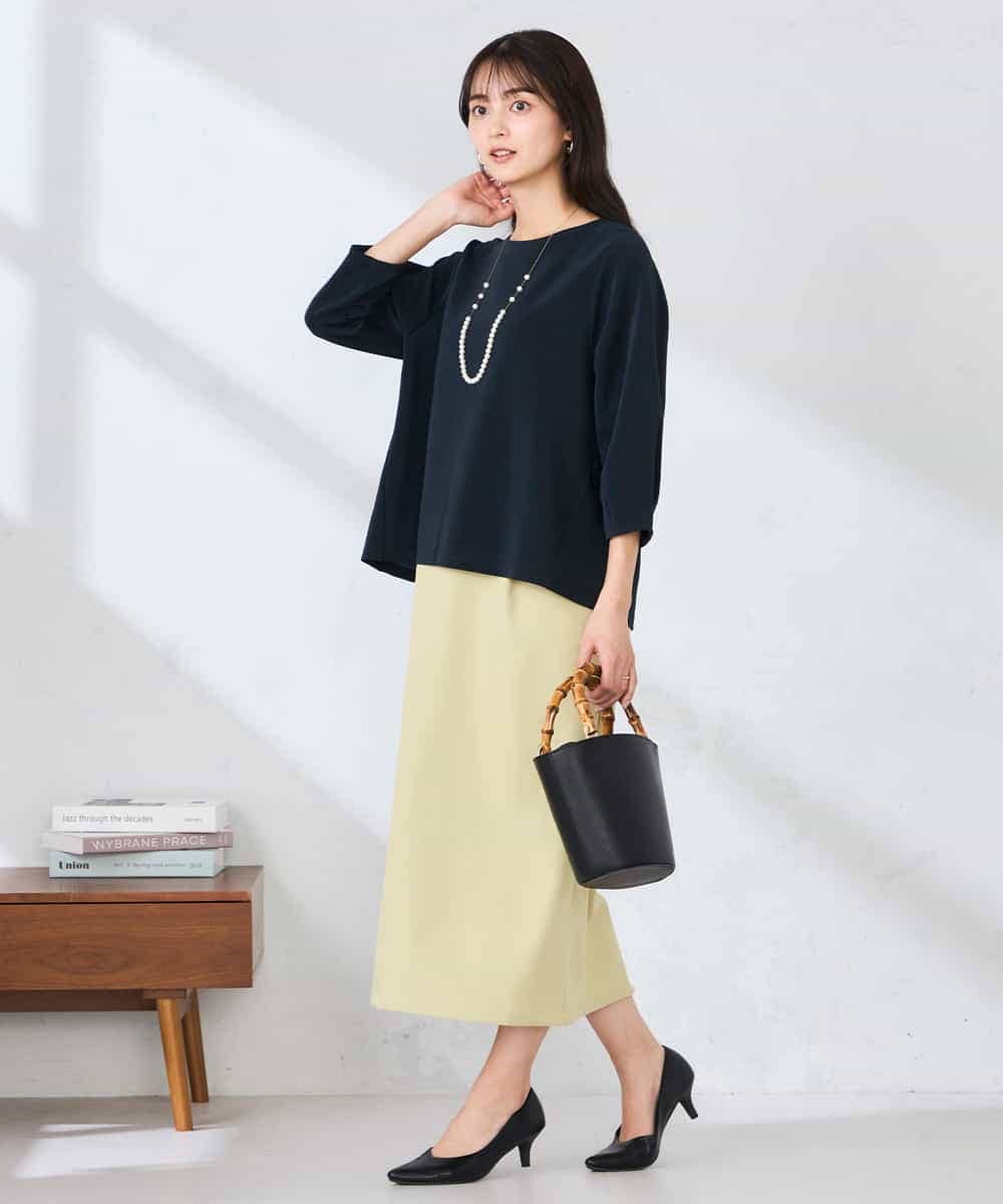 K2KFD18044 a.v.v(アー・ヴェ・ヴェ) 光沢リップル七分袖カットソー ライトブルー