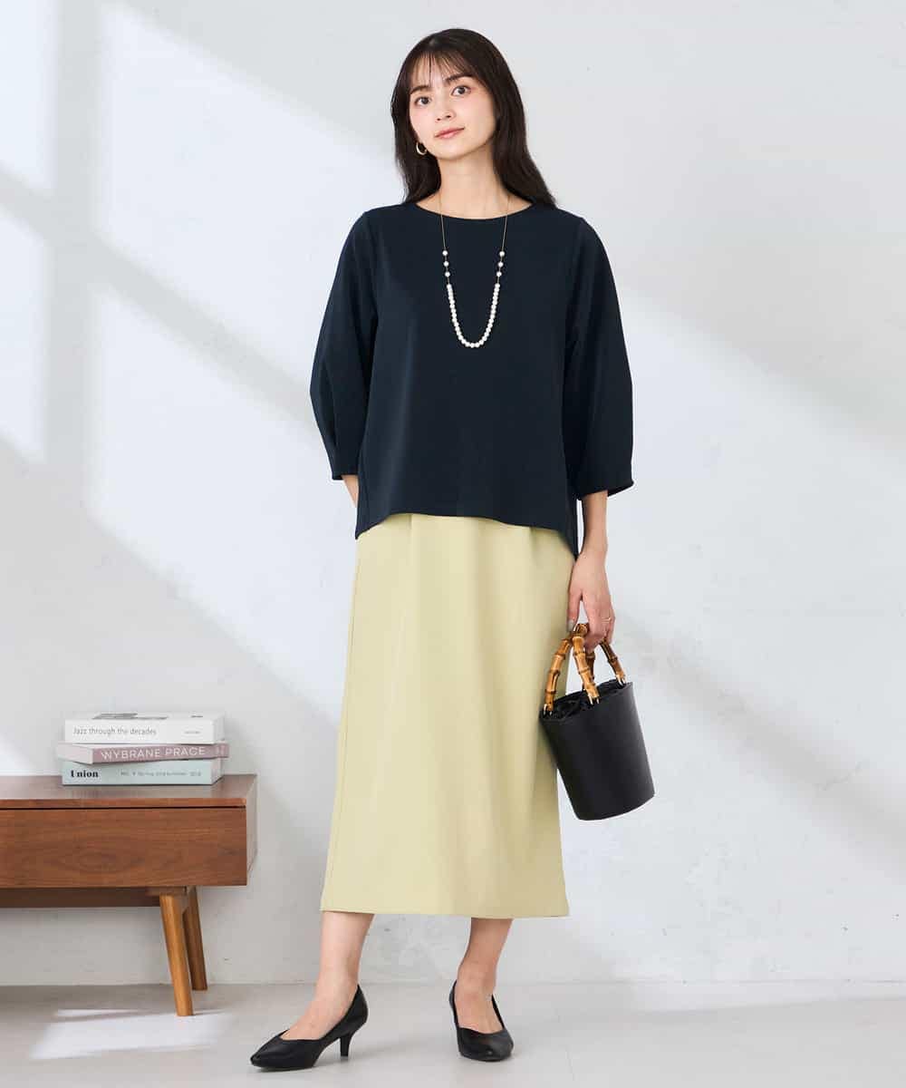 K2KFD18044 a.v.v(アー・ヴェ・ヴェ) 光沢リップル七分袖カットソー ライトブルー