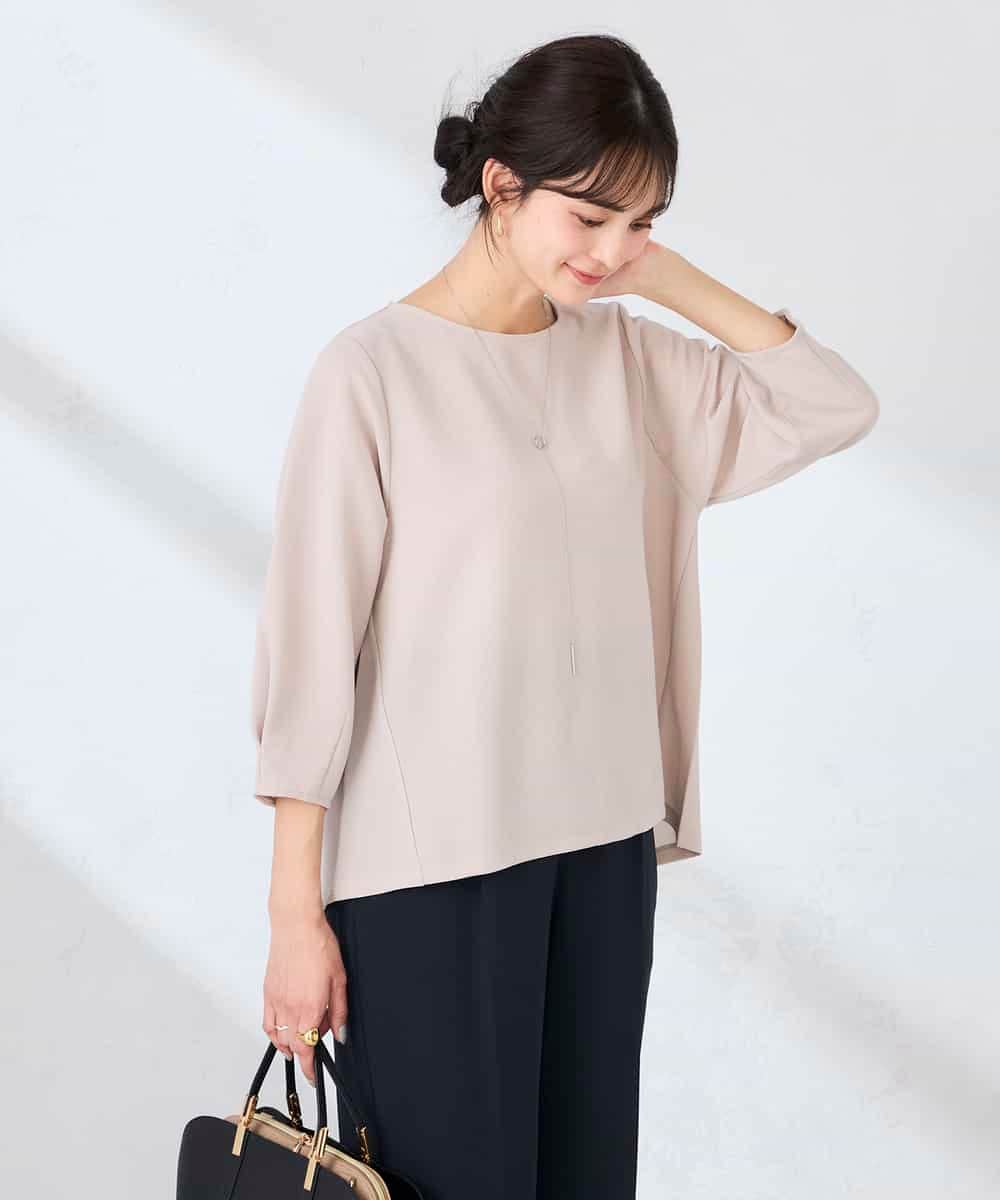 K2KFD18044 a.v.v(アー・ヴェ・ヴェ) 光沢リップル七分袖カットソー ライトブルー