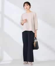 K2KFD18044 a.v.v(アー・ヴェ・ヴェ) 光沢リップル七分袖カットソー ライトブルー