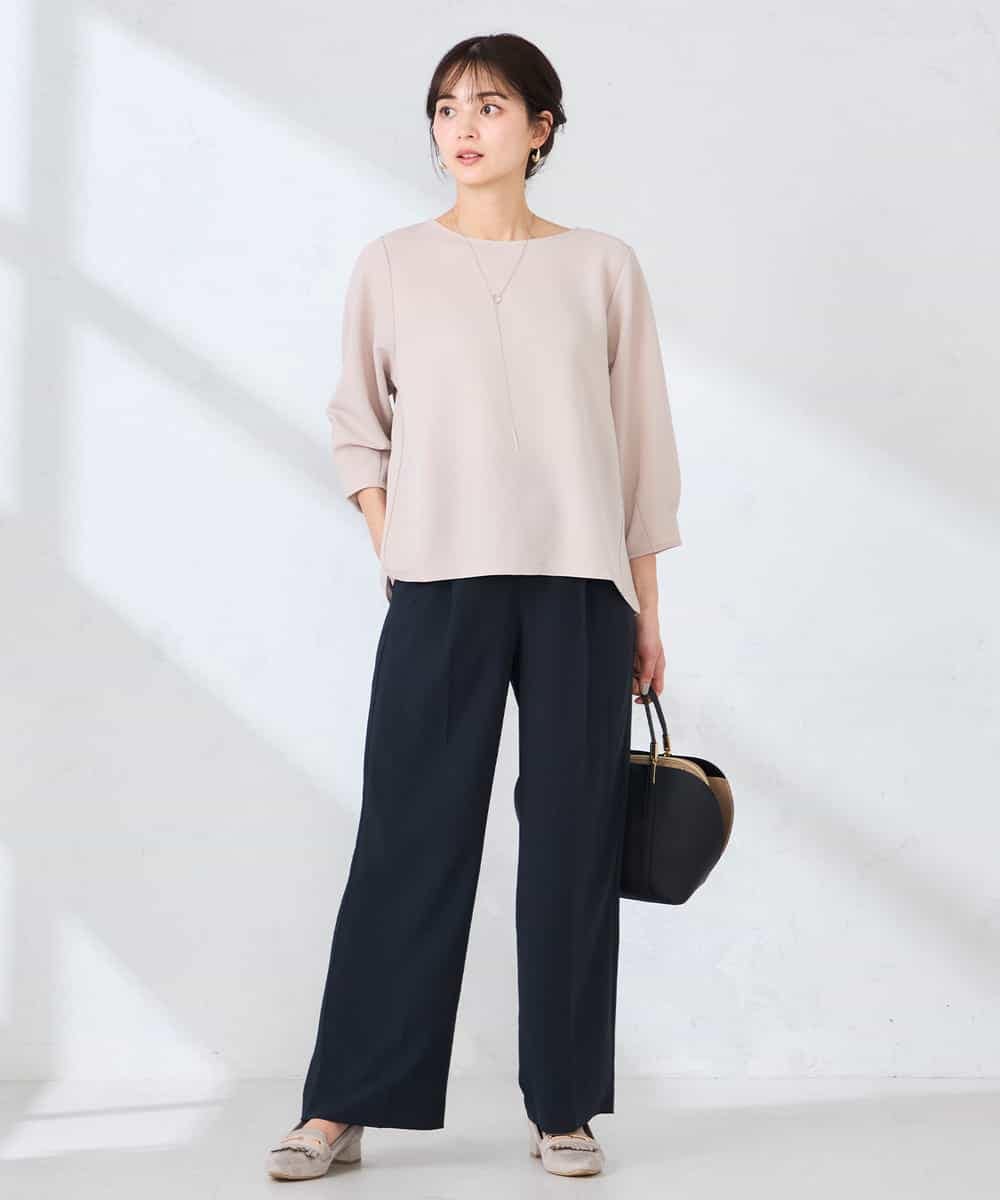 K2KFD18044 a.v.v(アー・ヴェ・ヴェ) 光沢リップル七分袖カットソー ライトブルー