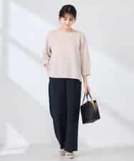 K2KFD18044 a.v.v(アー・ヴェ・ヴェ) 光沢リップル七分袖カットソー ライトブルー