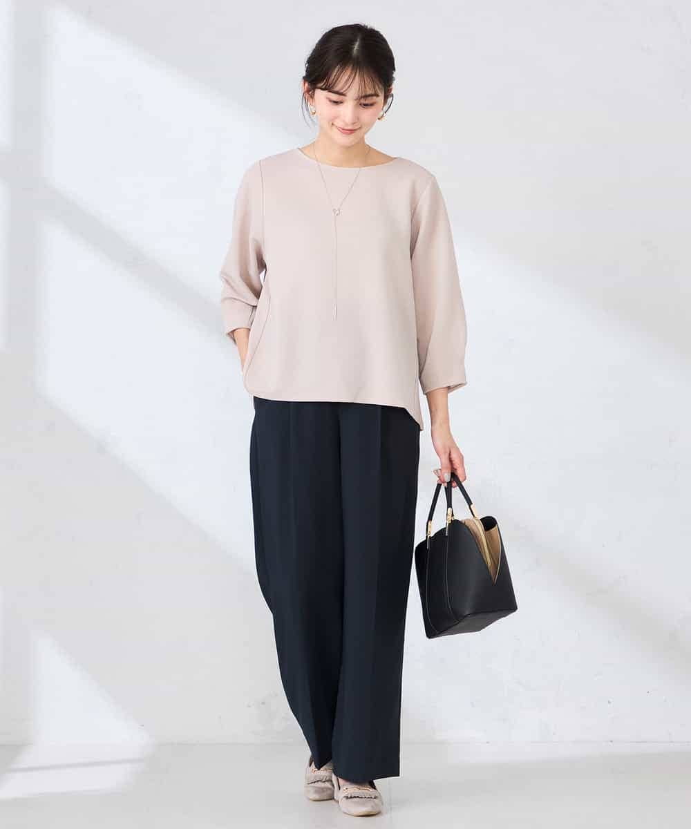 K2KFD18044 a.v.v(アー・ヴェ・ヴェ) 光沢リップル七分袖カットソー ライトブルー