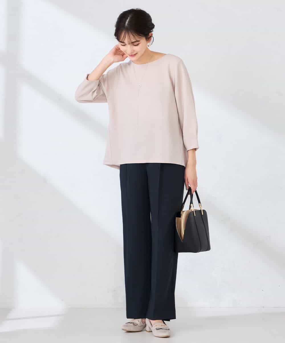 K2KFD18044 a.v.v(アー・ヴェ・ヴェ) 光沢リップル七分袖カットソー ライトブルー