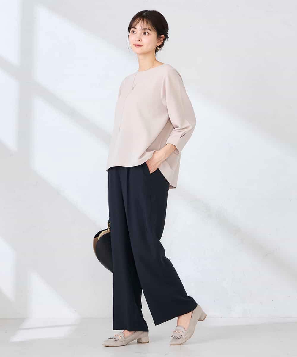 K2KFD18044 a.v.v(アー・ヴェ・ヴェ) 光沢リップル七分袖カットソー ライトブルー