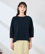 K2KFD18044 a.v.v(アー・ヴェ・ヴェ) 光沢リップル七分袖カットソー ライトブルー