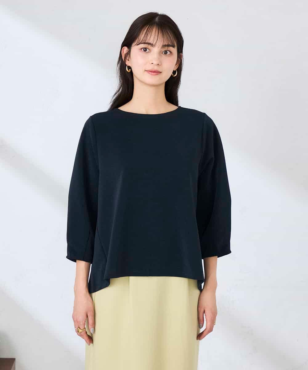 K2KFD18044 a.v.v(アー・ヴェ・ヴェ) 光沢リップル七分袖カットソー ライトブルー