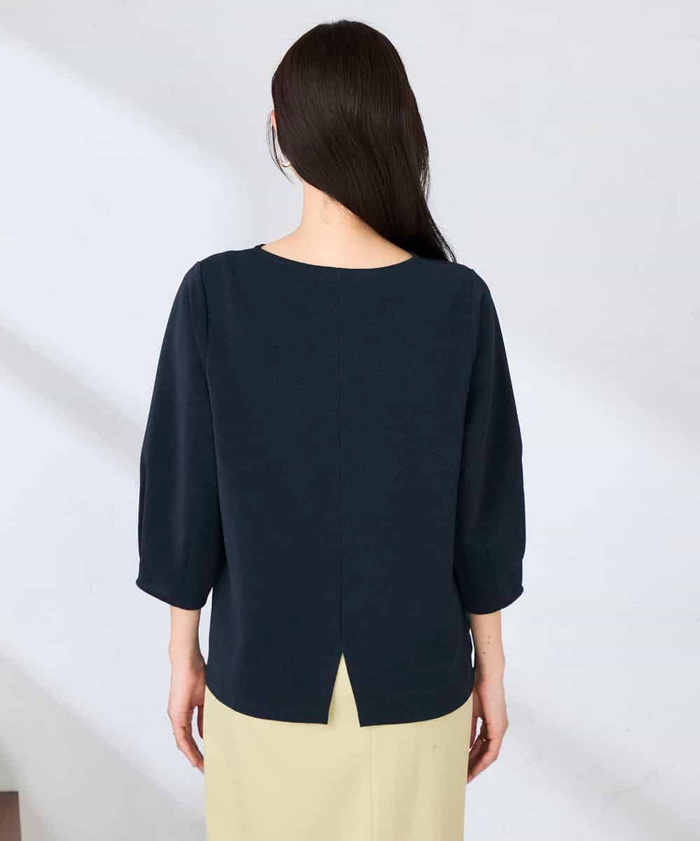 K2KFD18044 a.v.v(アー・ヴェ・ヴェ) 光沢リップル七分袖カットソー ライトブルー