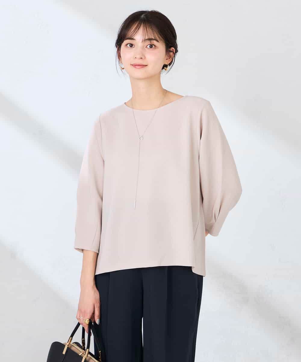 K2KFD18044 a.v.v(アー・ヴェ・ヴェ) 光沢リップル七分袖カットソー グレージュ