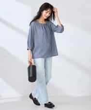 K2KFD21039 a.v.v(アー・ヴェ・ヴェ) タックスリーブストライプカットソー ネイビー