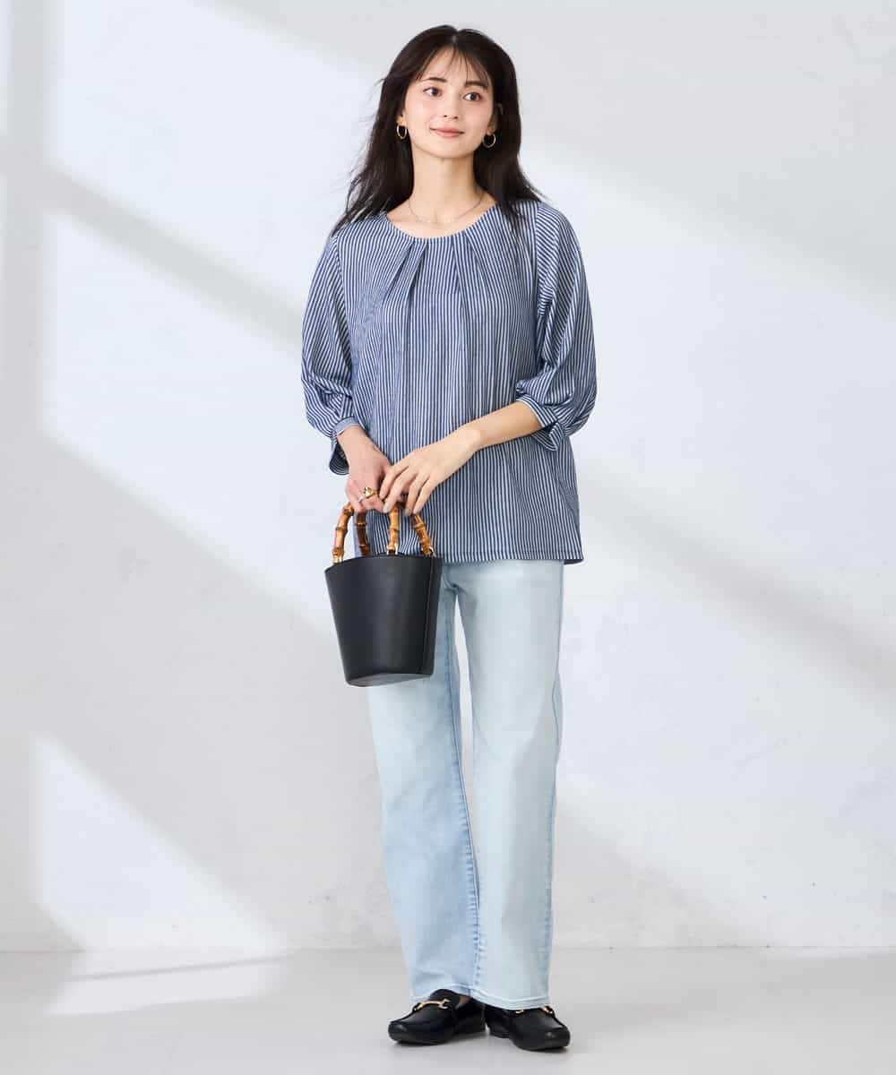 K2KFD21039 a.v.v(アー・ヴェ・ヴェ) タックスリーブストライプカットソー ネイビー