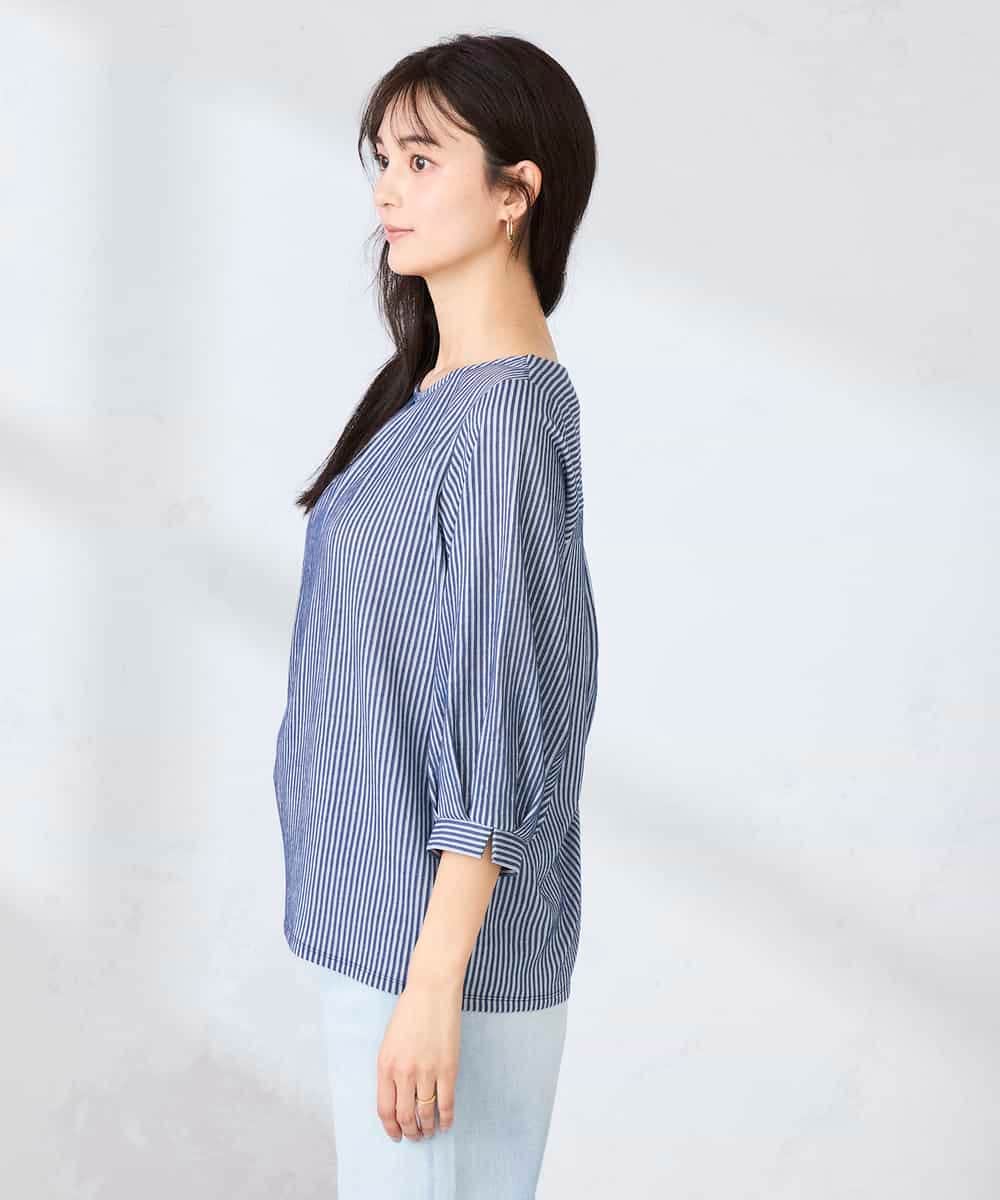 K2KFD21039 a.v.v(アー・ヴェ・ヴェ) タックスリーブストライプカットソー ネイビー