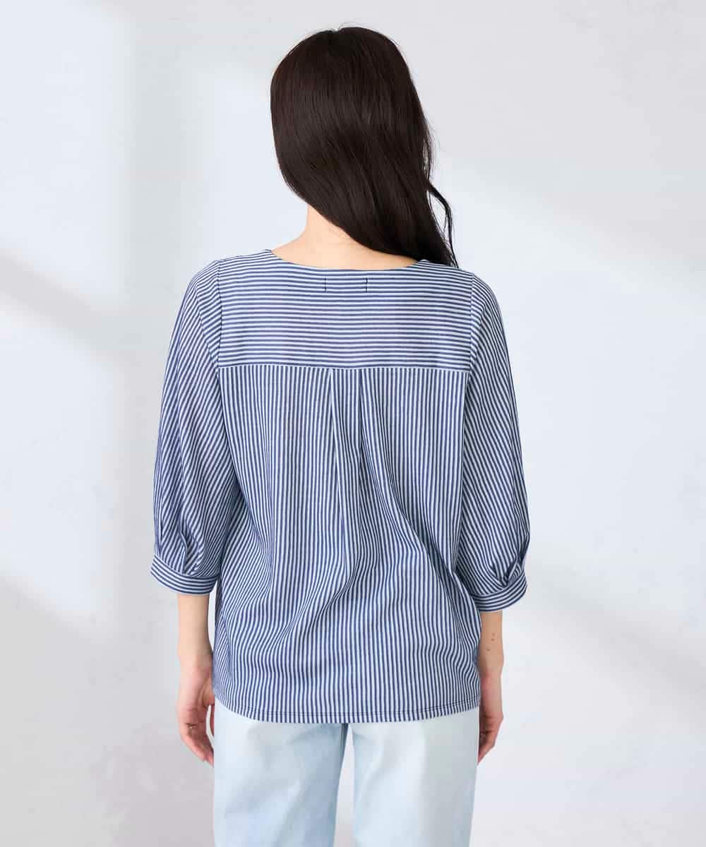 K2KFD21039 a.v.v(アー・ヴェ・ヴェ) タックスリーブストライプカットソー ネイビー