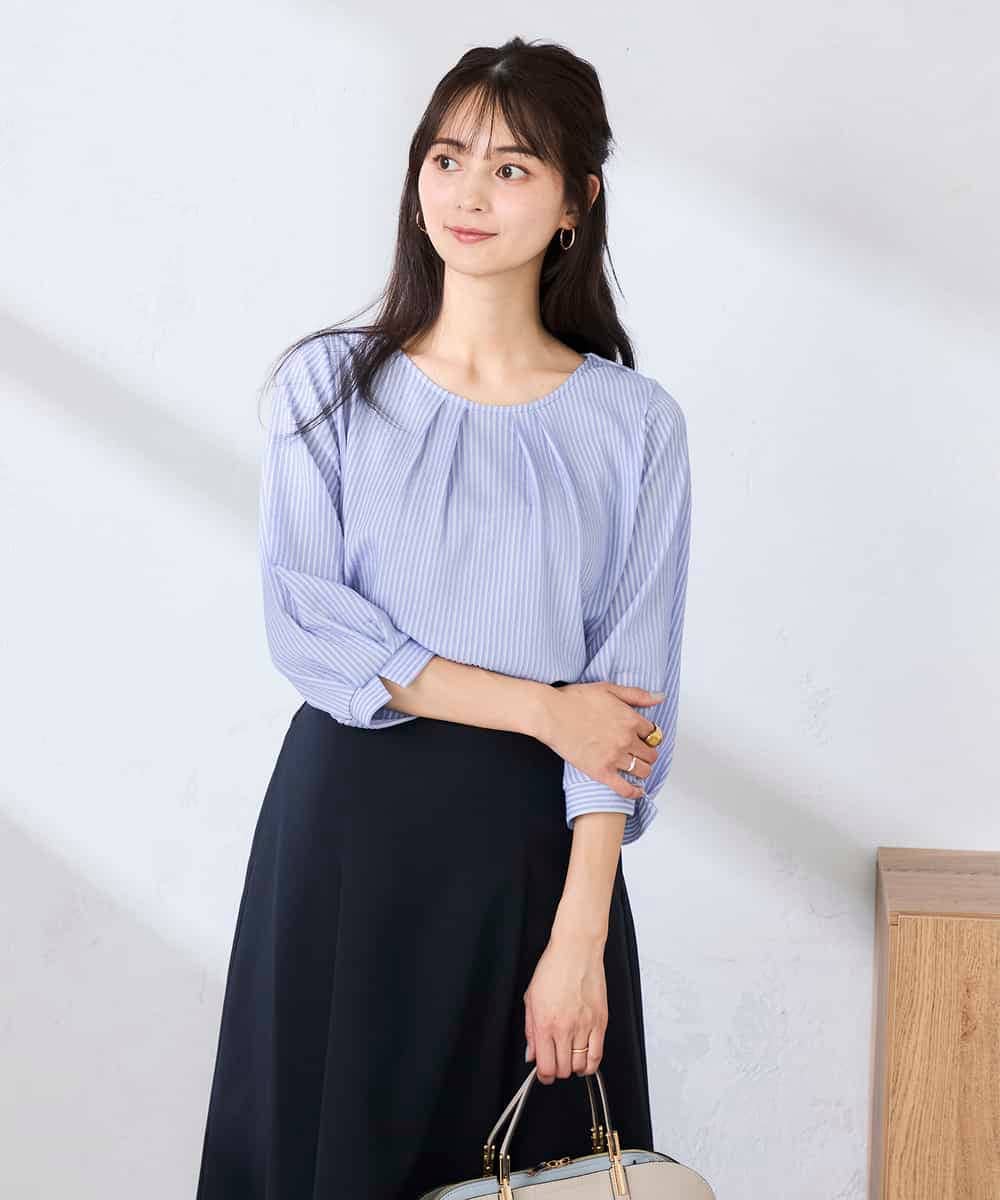 K2KFD21039 a.v.v(アー・ヴェ・ヴェ) タックスリーブストライプカットソー ネイビー