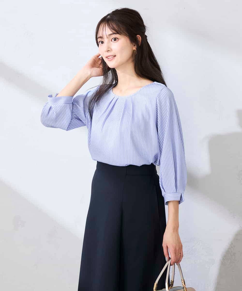 K2KFD21039 a.v.v(アー・ヴェ・ヴェ) タックスリーブストライプカットソー ネイビー