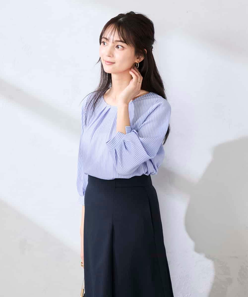 K2KFD21039 a.v.v(アー・ヴェ・ヴェ) タックスリーブストライプカットソー ネイビー