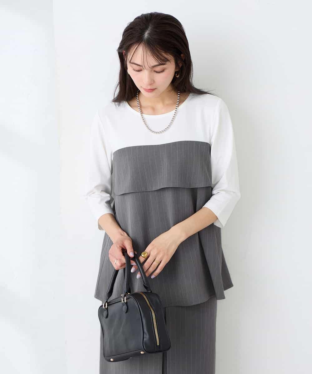 K2KFD23049 a.v.v(アー・ヴェ・ヴェ) ビスチェ付き七分袖カットソー グレー