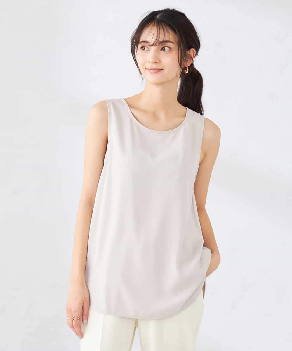 K2KGD10024 a.v.v(アー・ヴェ・ヴェ) 【イージーケア】ラウンドヘムロングタンクトップ グレージュ