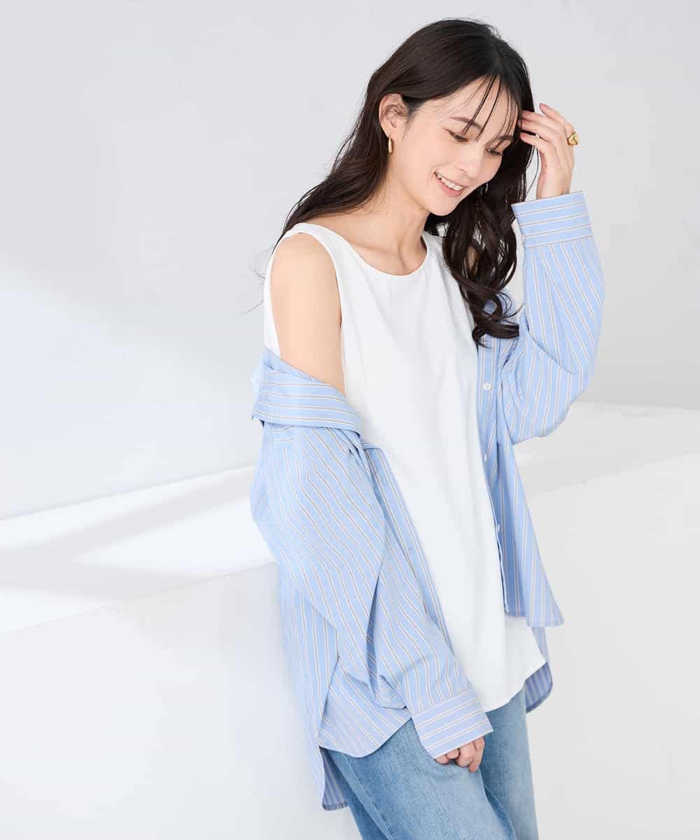 K2KGD10024 a.v.v(アー・ヴェ・ヴェ) 【イージーケア】ラウンドヘムロングタンクトップ グレージュ