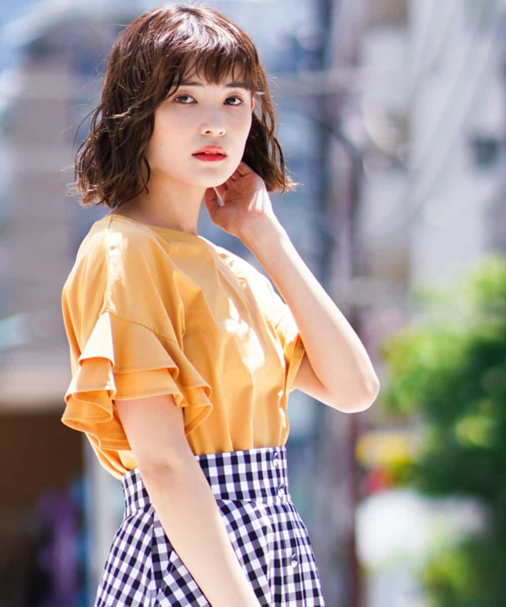 K2KGD11029 a.v.v(アー・ヴェ・ヴェ) フレアスリーブシルケッティ[WEB限定サイズ] イエロー