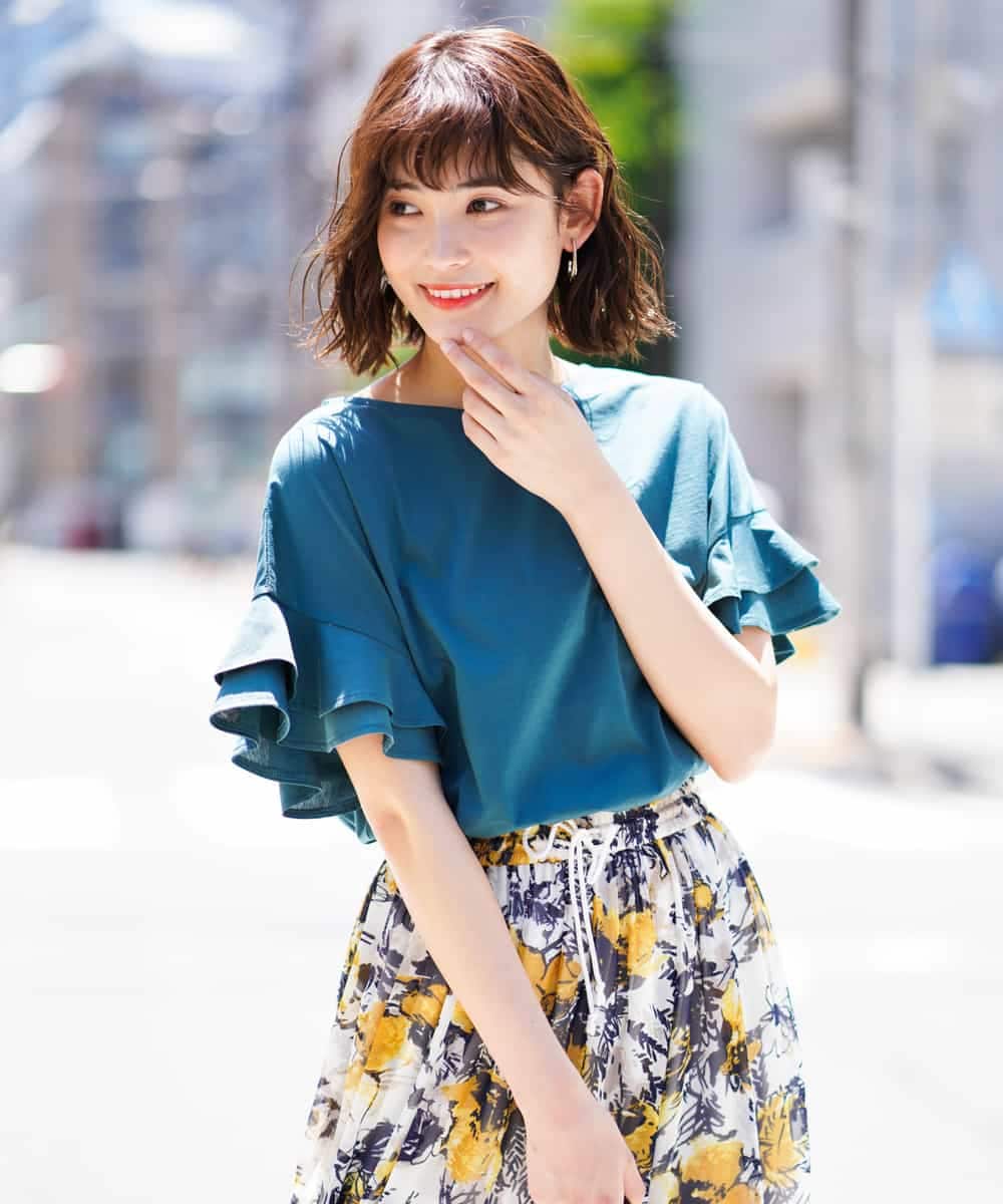K2KGD11029 a.v.v(アー・ヴェ・ヴェ) フレアスリーブシルケッティ[WEB限定サイズ] グリーン