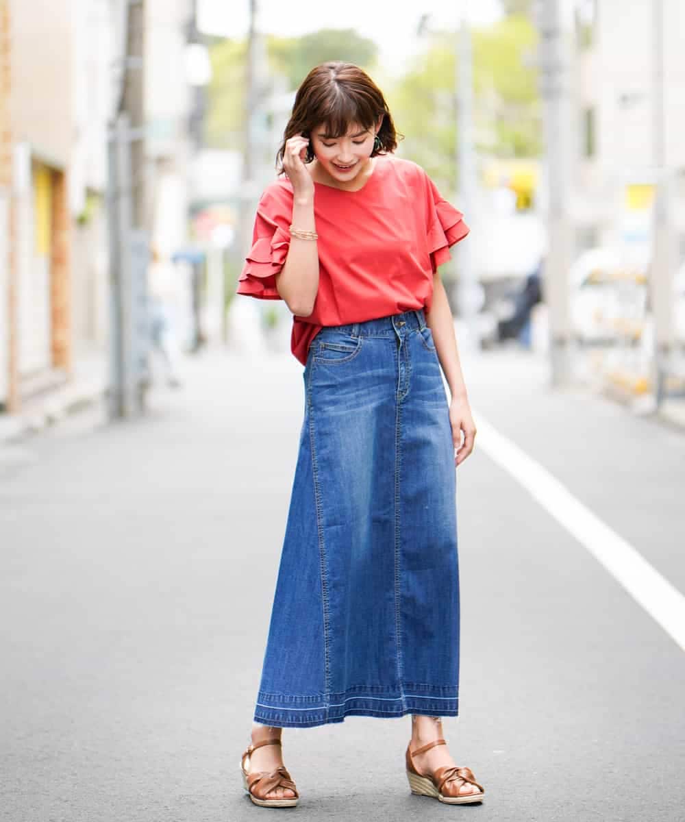 K2KGD11029 a.v.v(アー・ヴェ・ヴェ) フレアスリーブシルケッティ[WEB限定サイズ] オレンジ