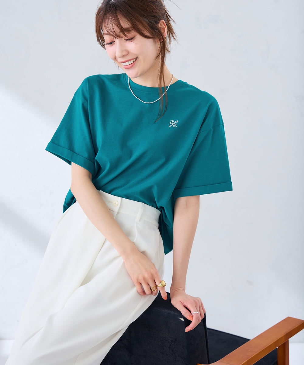 K2KGD25024 a.v.v(アー・ヴェ・ヴェ) 大人のクロップド刺繍Tシャツ【UVカット・接触冷感】 グリーン