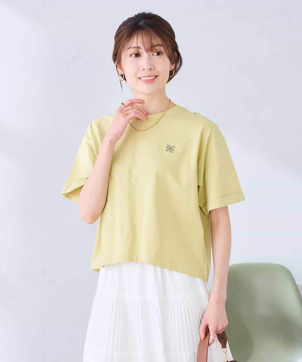 K2KGD25024 a.v.v(アー・ヴェ・ヴェ) 大人のクロップド刺繍Tシャツ【UVカット・接触冷感】 ライトイエロー