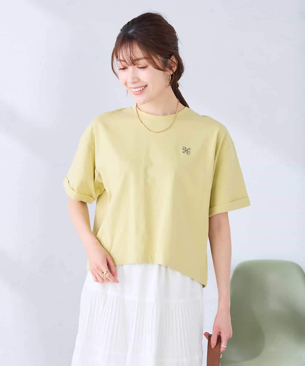 K2KGD25024 a.v.v(アー・ヴェ・ヴェ) 大人のクロップド刺繍Tシャツ【UVカット・接触冷感】 ライトイエロー