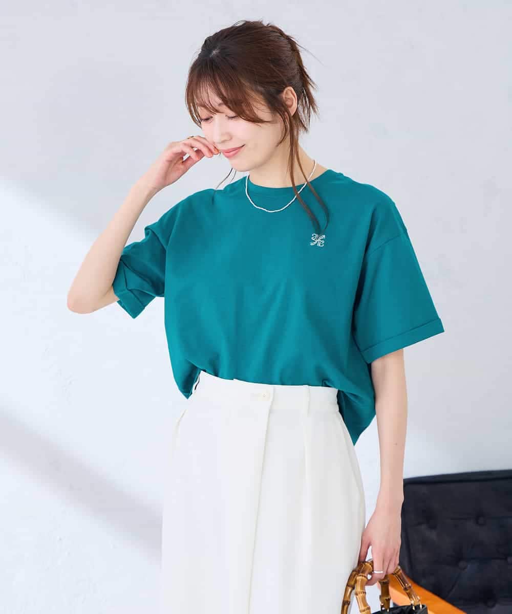 K2KGD25024 a.v.v(アー・ヴェ・ヴェ) 大人のクロップド刺繍Tシャツ【UVカット・接触冷感】 ライトイエロー