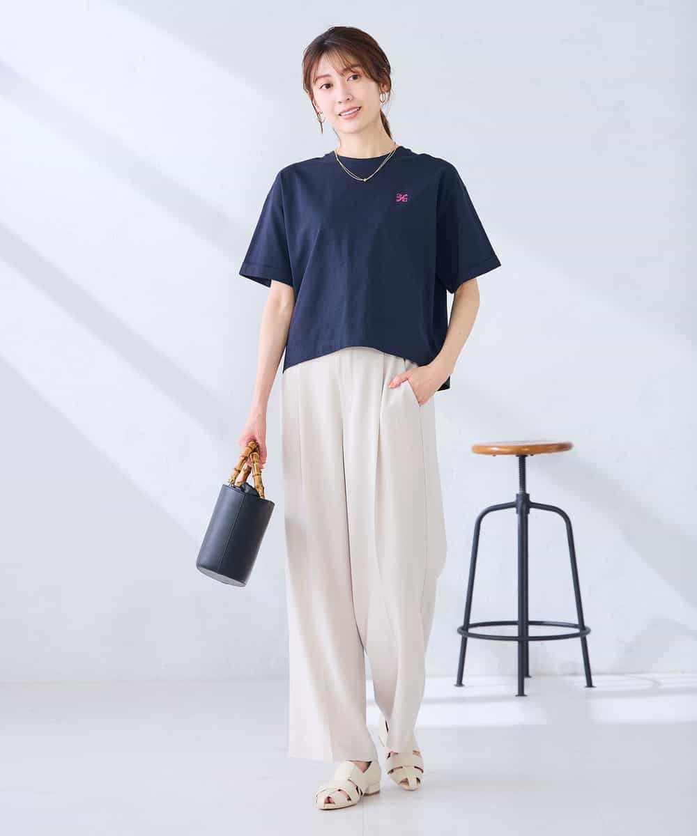 K2KGD25024 a.v.v(アー・ヴェ・ヴェ) 大人のクロップド刺繍Tシャツ【UVカット・接触冷感】 ライトイエロー