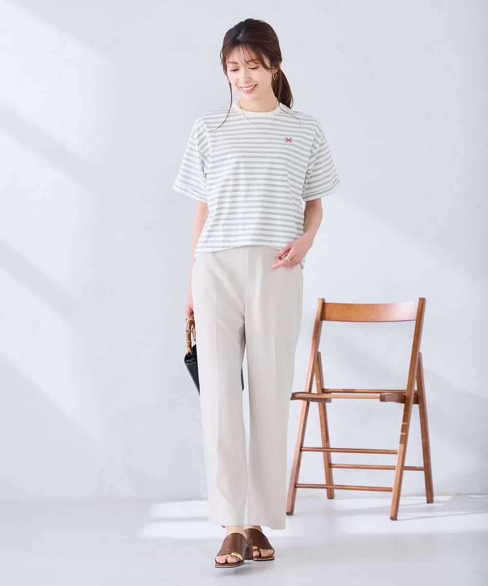 K2KGD25024 a.v.v(アー・ヴェ・ヴェ) 大人のクロップド刺繍Tシャツ【UVカット・接触冷感】 ライトイエロー