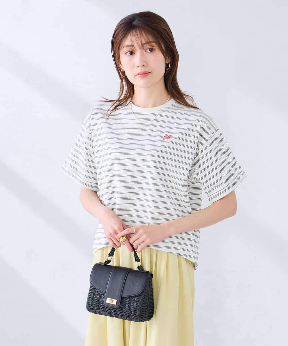 K2KGD25024 a.v.v(アー・ヴェ・ヴェ) 大人のクロップド刺繍Tシャツ【UVカット・接触冷感】 ライトイエロー
