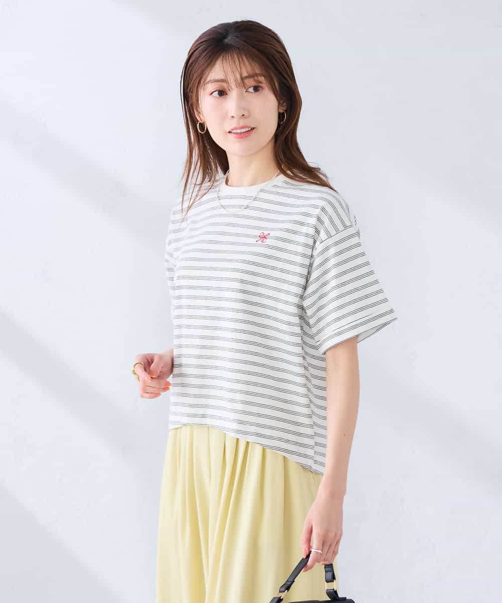 K2KGD25024 a.v.v(アー・ヴェ・ヴェ) 大人のクロップド刺繍Tシャツ【UVカット・接触冷感】 ライトイエロー