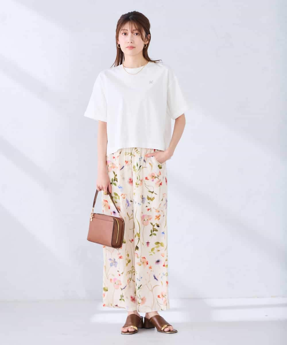 K2KGD25024 a.v.v(アー・ヴェ・ヴェ) 大人のクロップド刺繍Tシャツ【UVカット・接触冷感】 ライトイエロー
