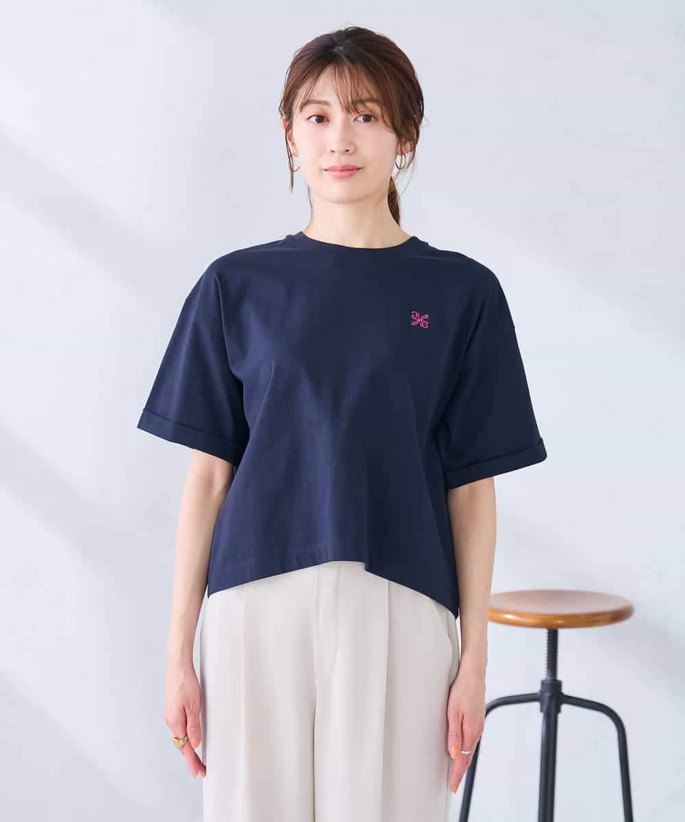 K2KGD25024 a.v.v(アー・ヴェ・ヴェ) 大人のクロップド刺繍Tシャツ【UVカット・接触冷感】 ライトイエロー
