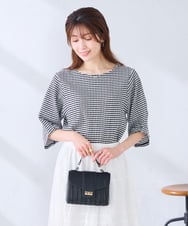 K2KGD30039 a.v.v(アー・ヴェ・ヴェ) ボーダー楊柳袖デザインカットソー アイボリー