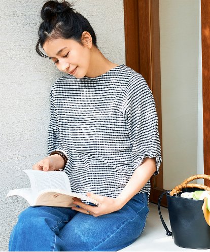 K2KGD30039 a.v.v ボーダー楊柳袖デザインカットソー
