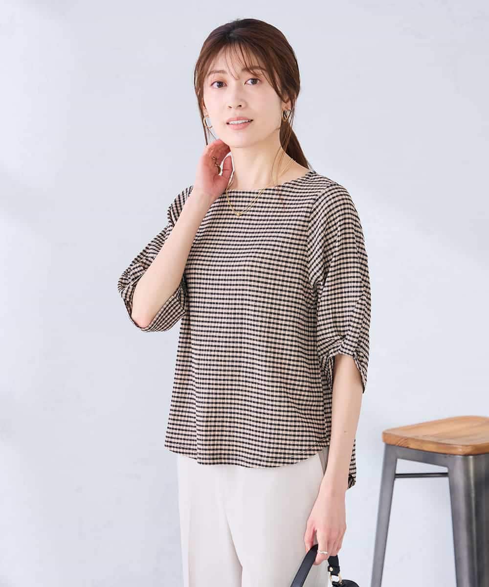 K2KGD30039 a.v.v(アー・ヴェ・ヴェ) ボーダー楊柳袖デザインカットソー ピンク