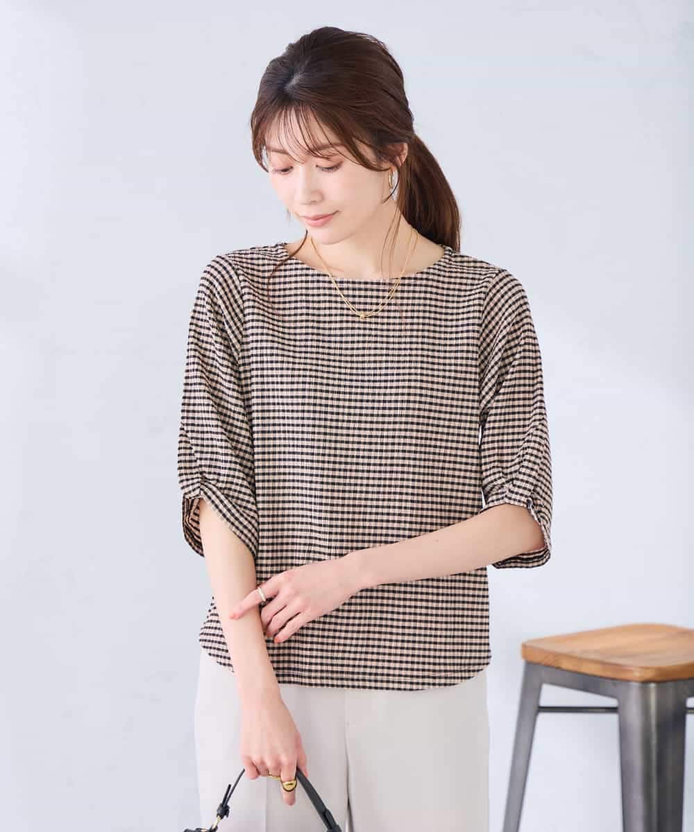 K2KGD30039 a.v.v(アー・ヴェ・ヴェ) ボーダー楊柳袖デザインカットソー ピンク