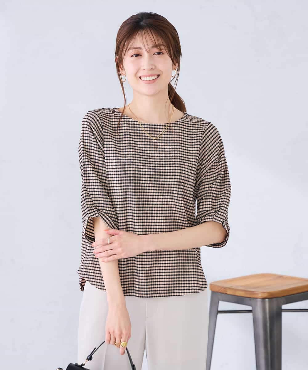 K2KGD30039 a.v.v(アー・ヴェ・ヴェ) ボーダー楊柳袖デザインカットソー ピンク