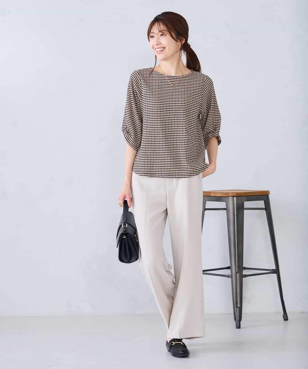 K2KGD30039 a.v.v(アー・ヴェ・ヴェ) ボーダー楊柳袖デザインカットソー ピンク