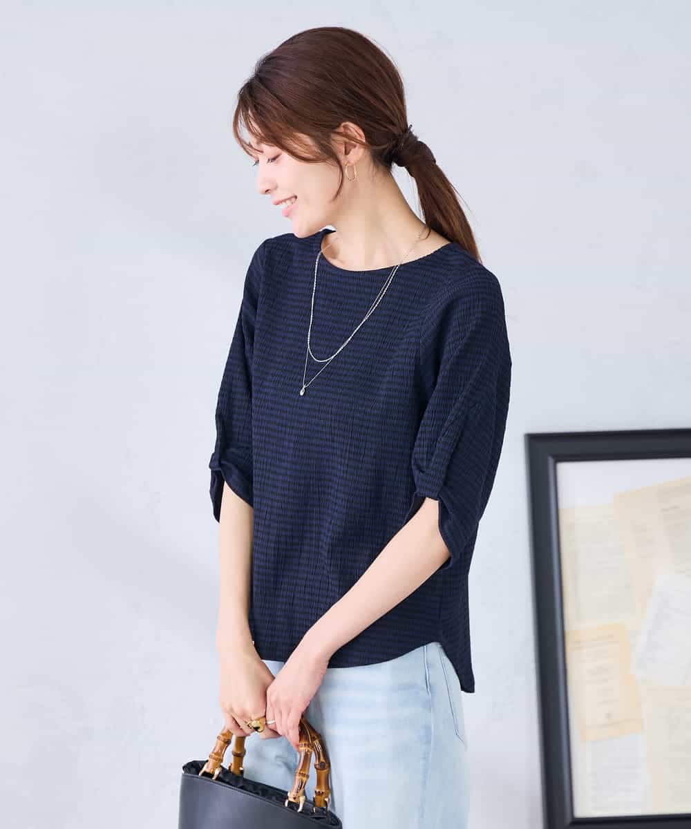 K2KGD30039 a.v.v(アー・ヴェ・ヴェ) ボーダー楊柳袖デザインカットソー ピンク