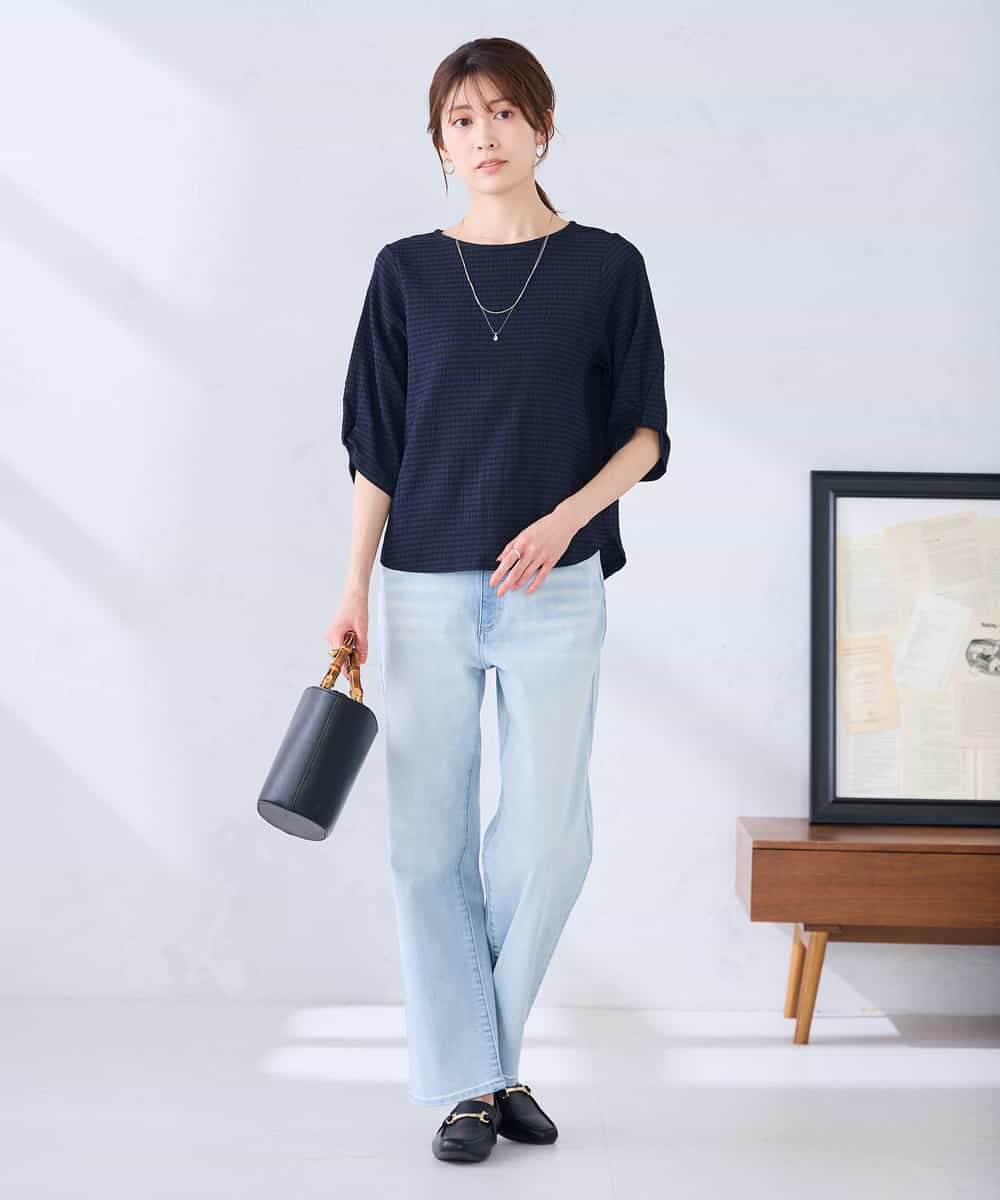 K2KGD30039 a.v.v(アー・ヴェ・ヴェ) ボーダー楊柳袖デザインカットソー ピンク