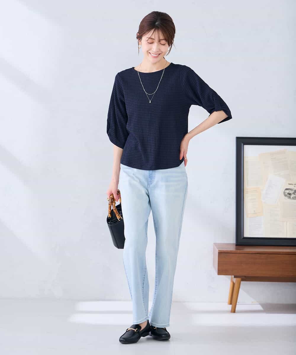 K2KGD30039 a.v.v(アー・ヴェ・ヴェ) ボーダー楊柳袖デザインカットソー ピンク