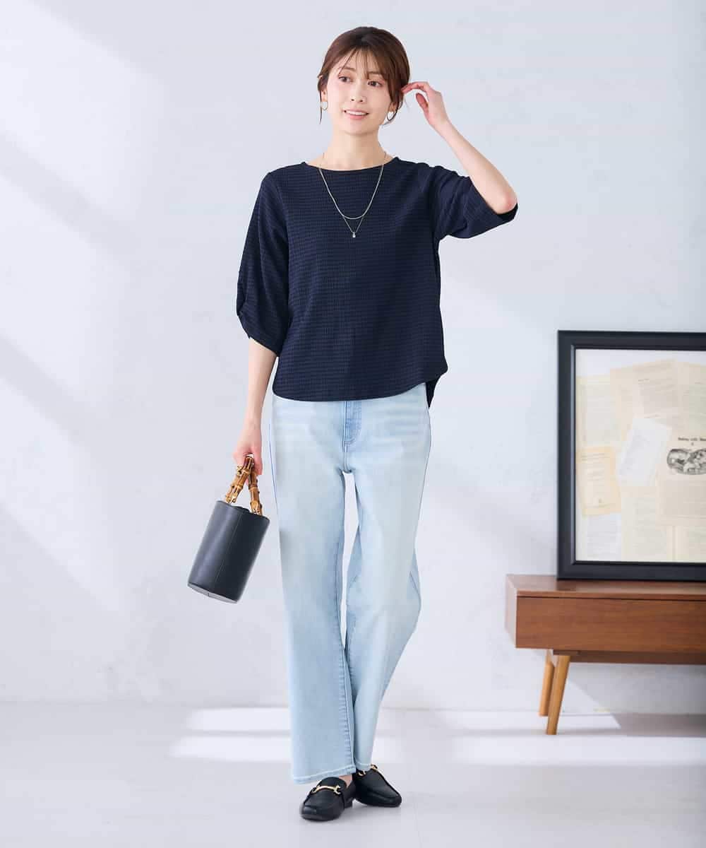 K2KGD30039 a.v.v(アー・ヴェ・ヴェ) ボーダー楊柳袖デザインカットソー ピンク