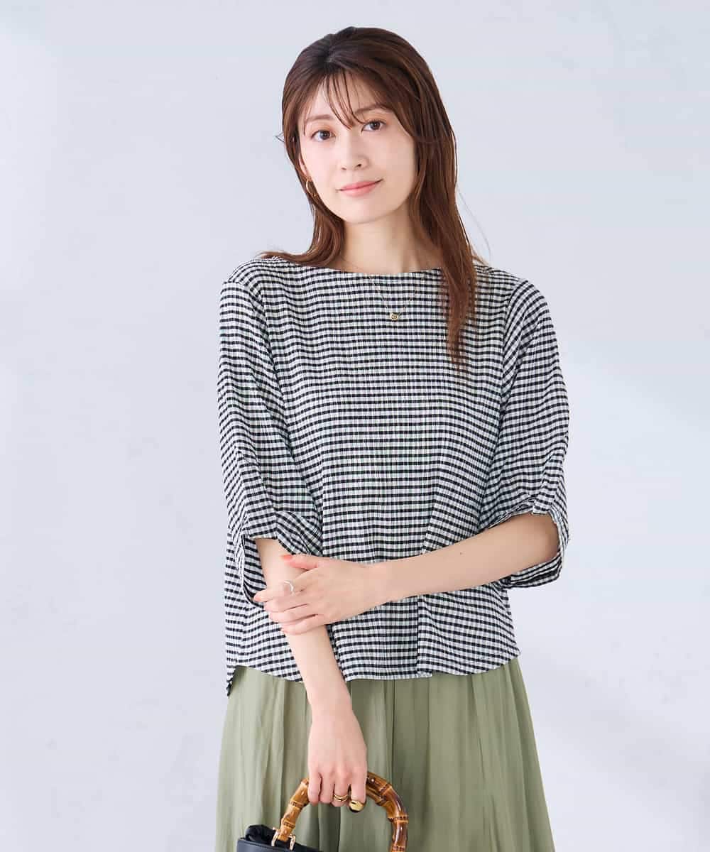 K2KGD30039 a.v.v(アー・ヴェ・ヴェ) ボーダー楊柳袖デザインカットソー ピンク