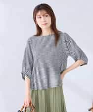 K2KGD30039 a.v.v(アー・ヴェ・ヴェ) ボーダー楊柳袖デザインカットソー ピンク