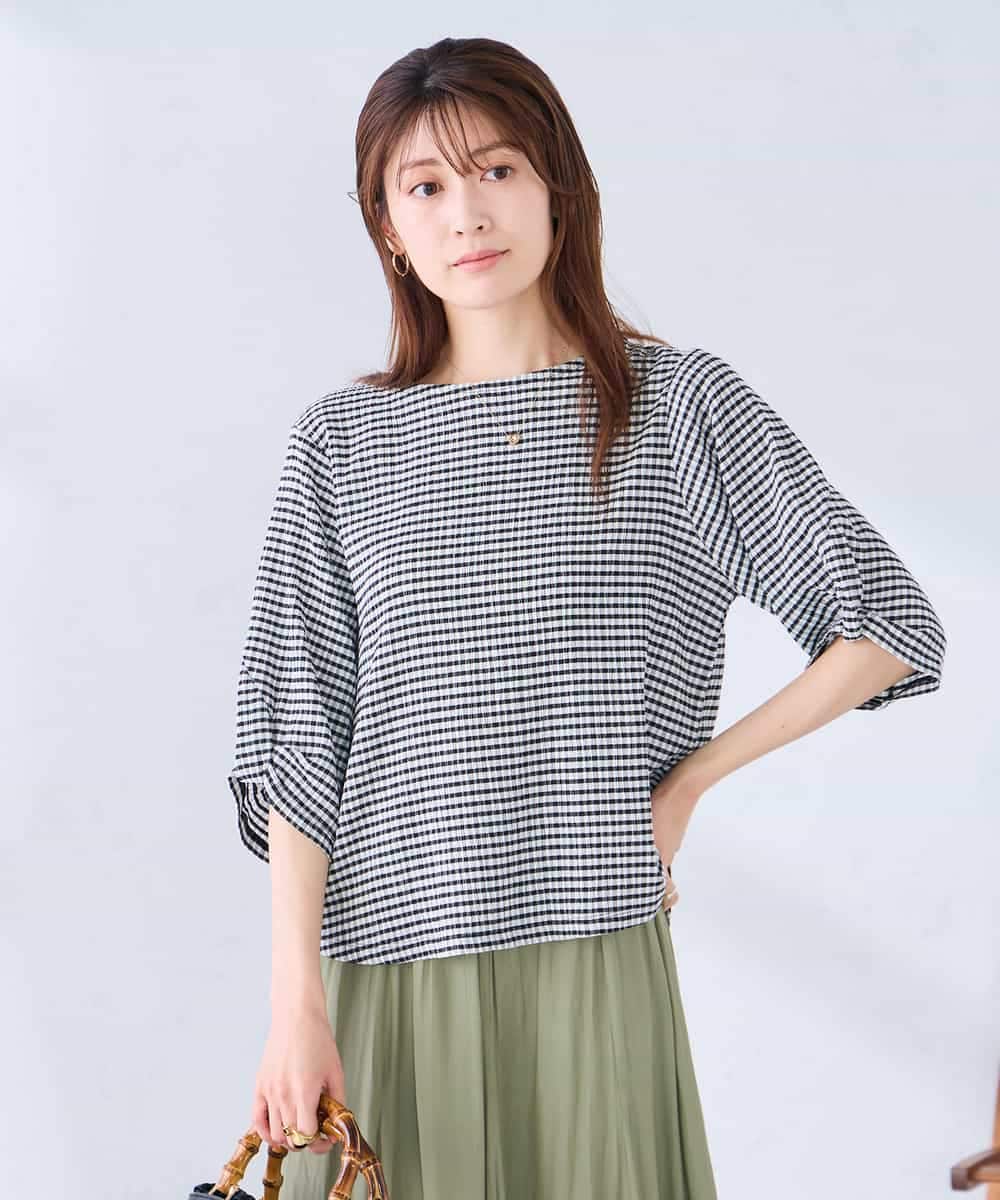 K2KGD30039 a.v.v(アー・ヴェ・ヴェ) ボーダー楊柳袖デザインカットソー ピンク