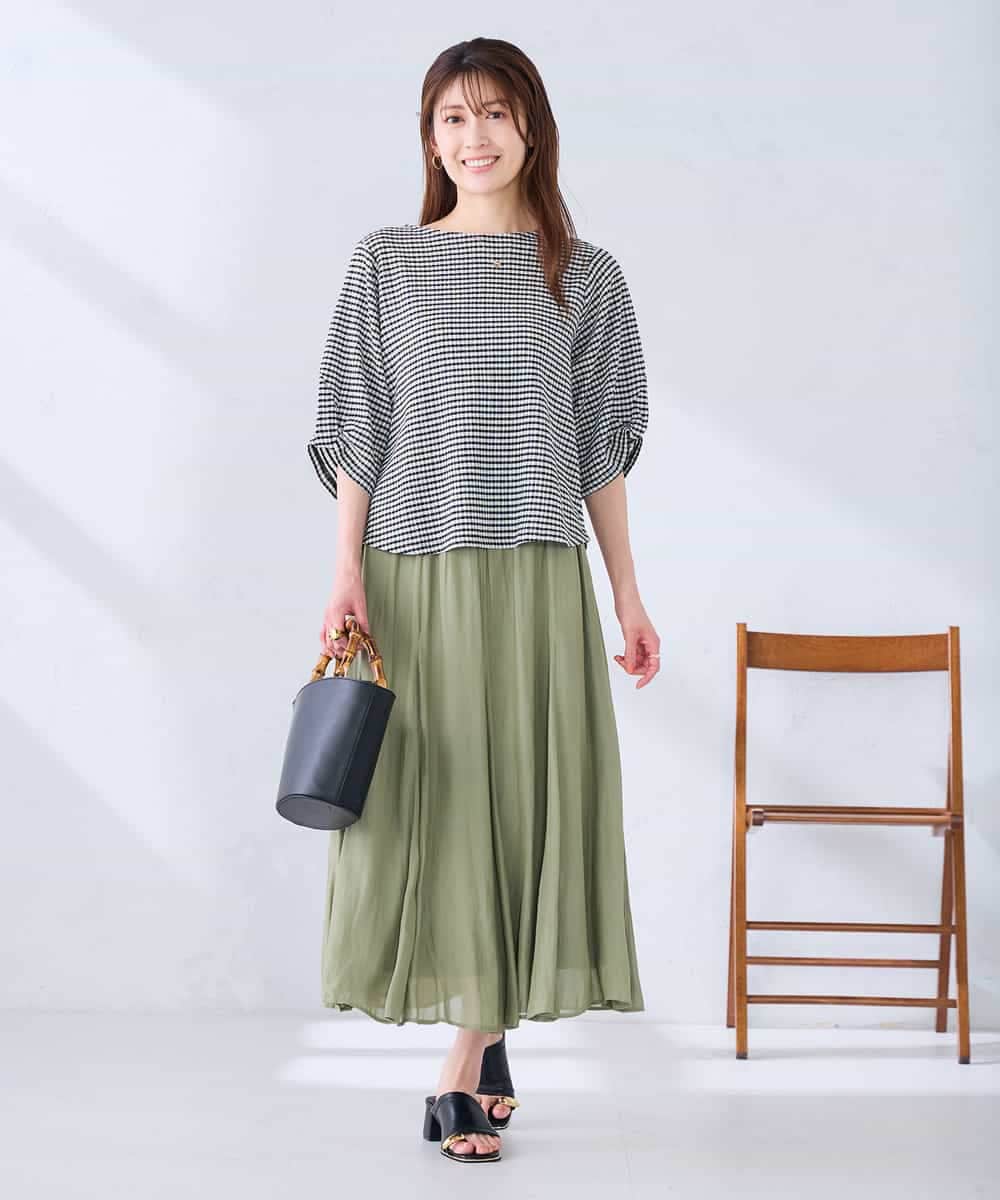 K2KGD30039 a.v.v(アー・ヴェ・ヴェ) ボーダー楊柳袖デザインカットソー ピンク